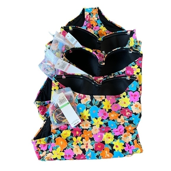 🆕 Pink & Yellow Floral Strapless / Halter One-Piece - Picture 5 of 7